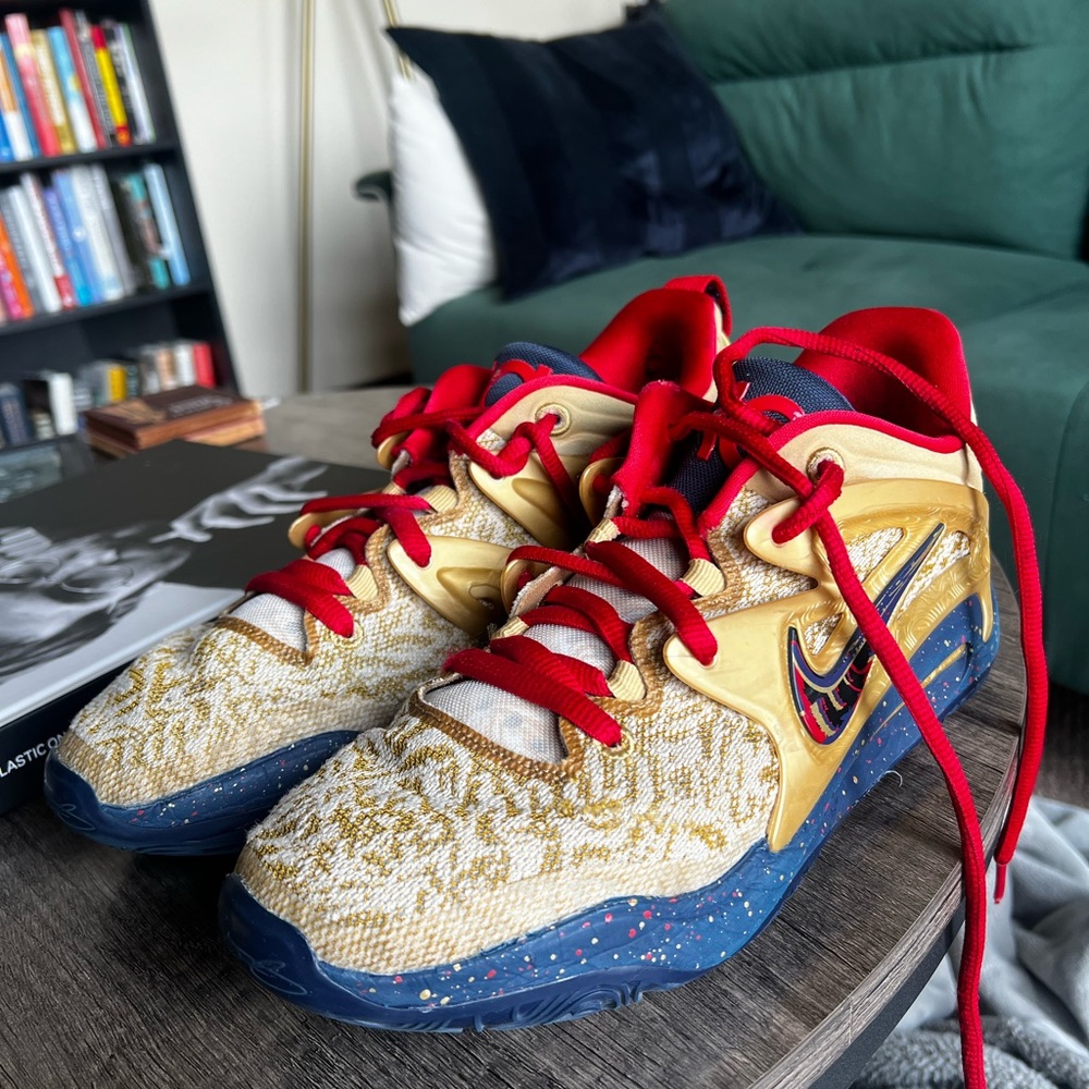Nike KD15 Metallic Gold and Midnight Navy Shoes